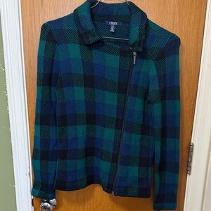 Chaps Women's Plaid Zip Up Sweater in Green and Blue